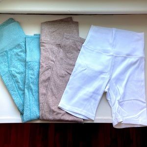 Lot (3) Aerie Shorts and workout pants in brown and Kirkland workout pants